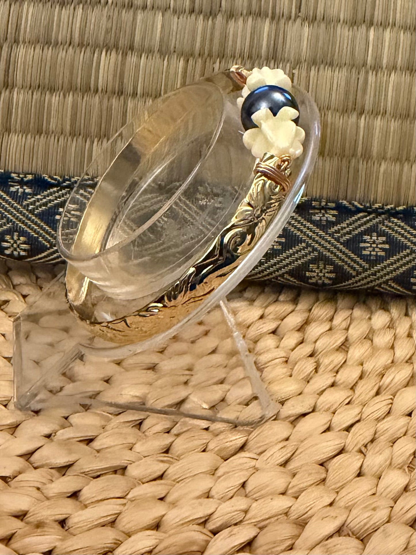 Gold Crown Pearl Bangle Bracelet