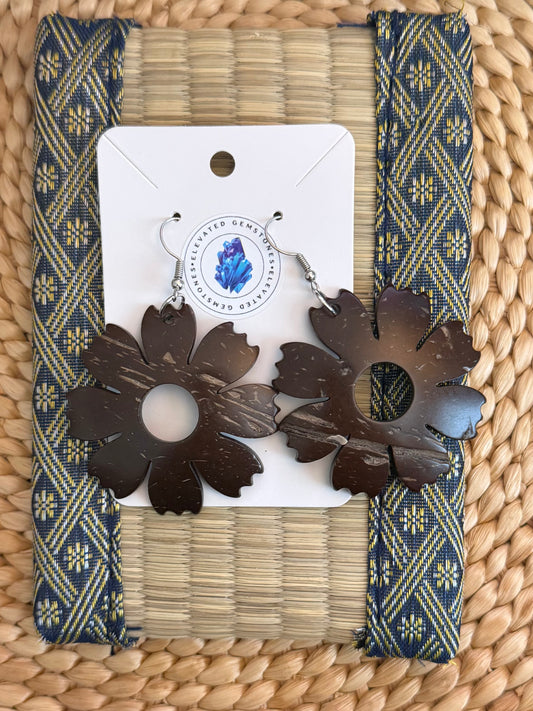 Coconut Shell Flower Earrings