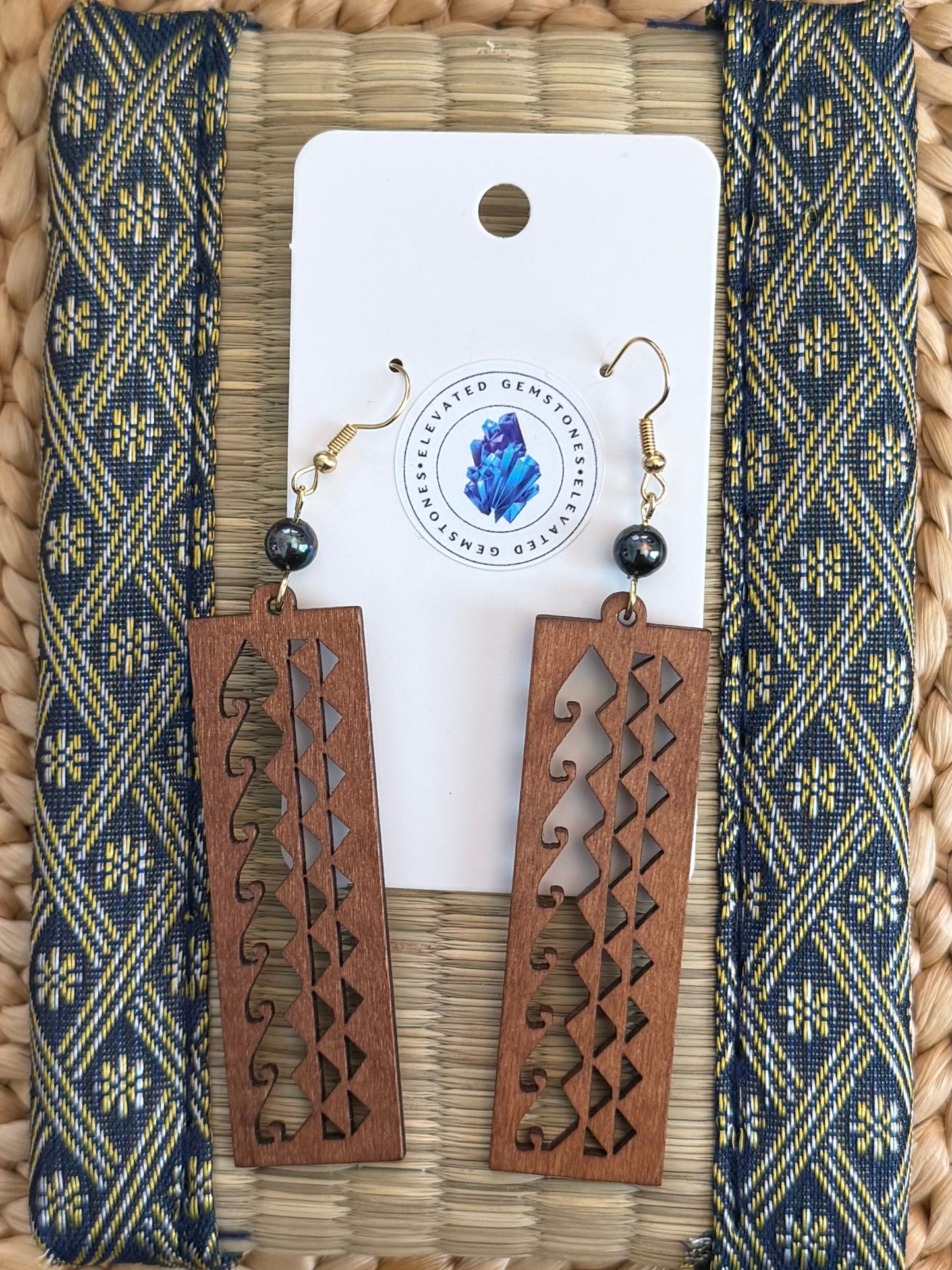 Peacock Pearl Wood Earrings