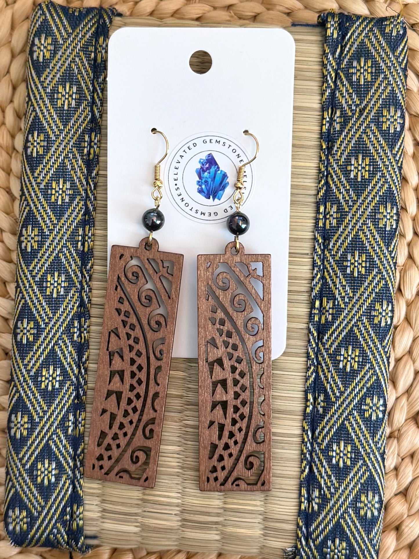 Peacock Pearl Wood Earrings
