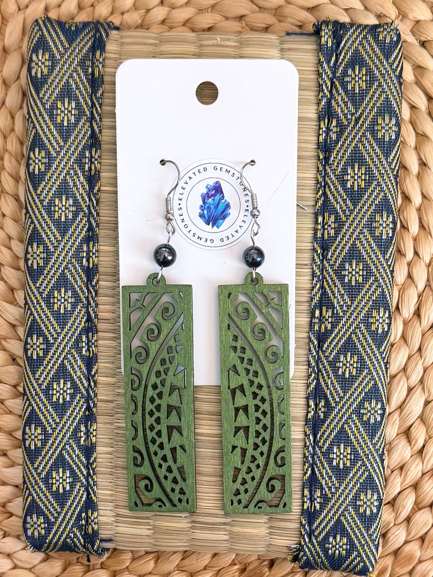 Peacock Pearl Wood Earrings