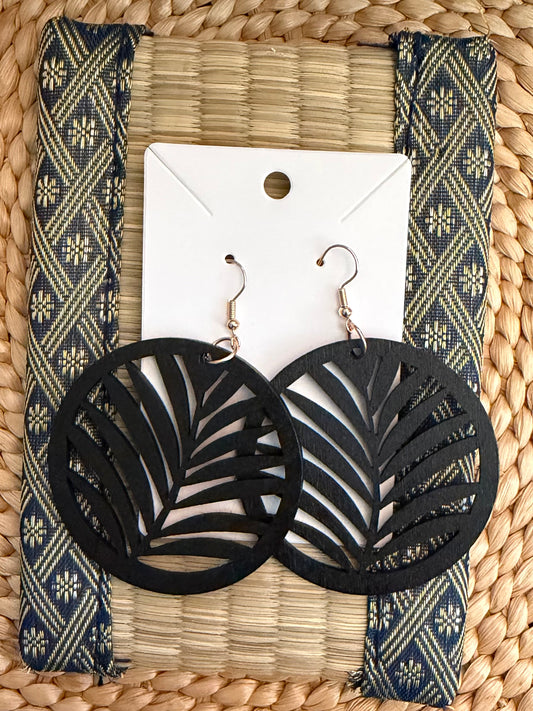 Black Round Fern Earrings