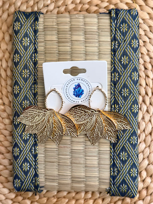 Gold Five Leaf Earrings