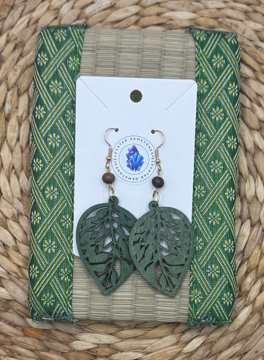 Green Wood Earrings