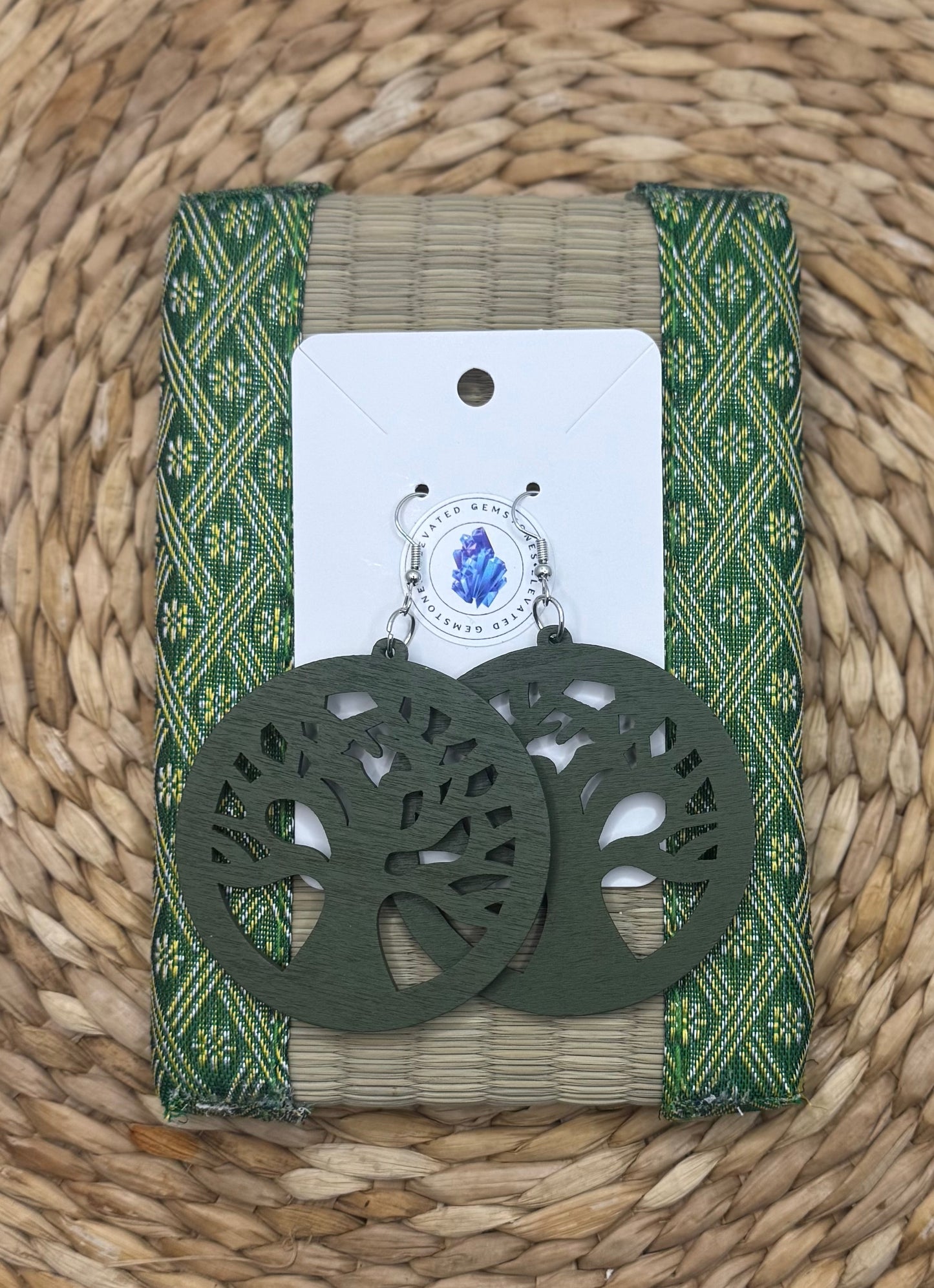 Green Round Tree Of Life Earrings