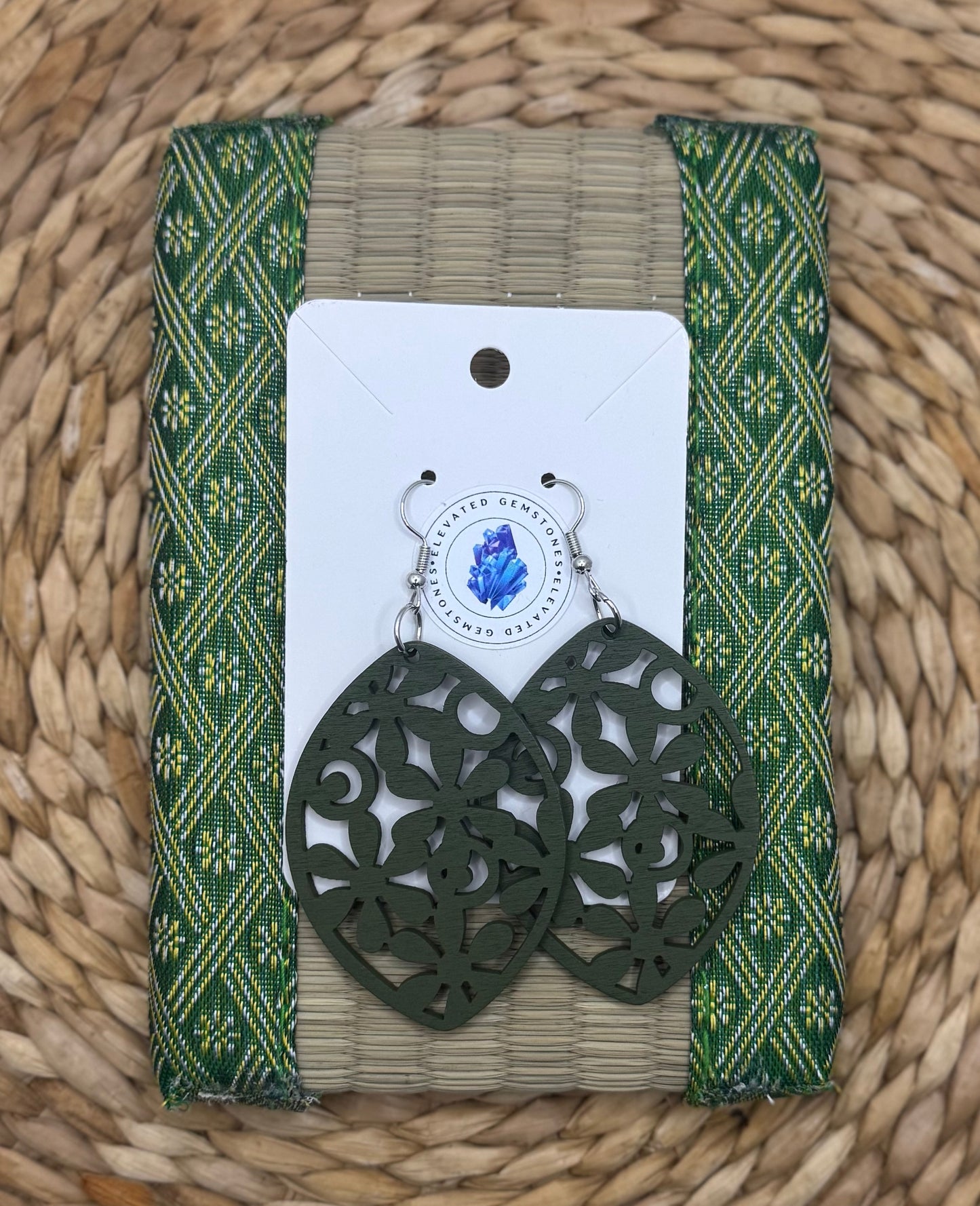 Green Wood Earrings
