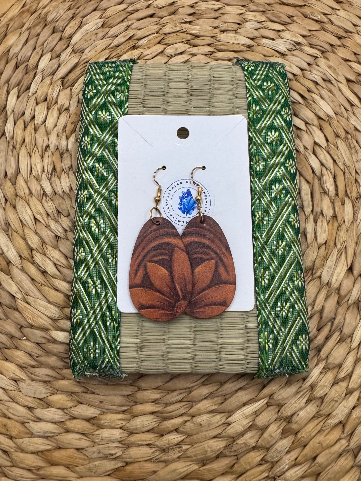 Wood Floral Oval Earrings
