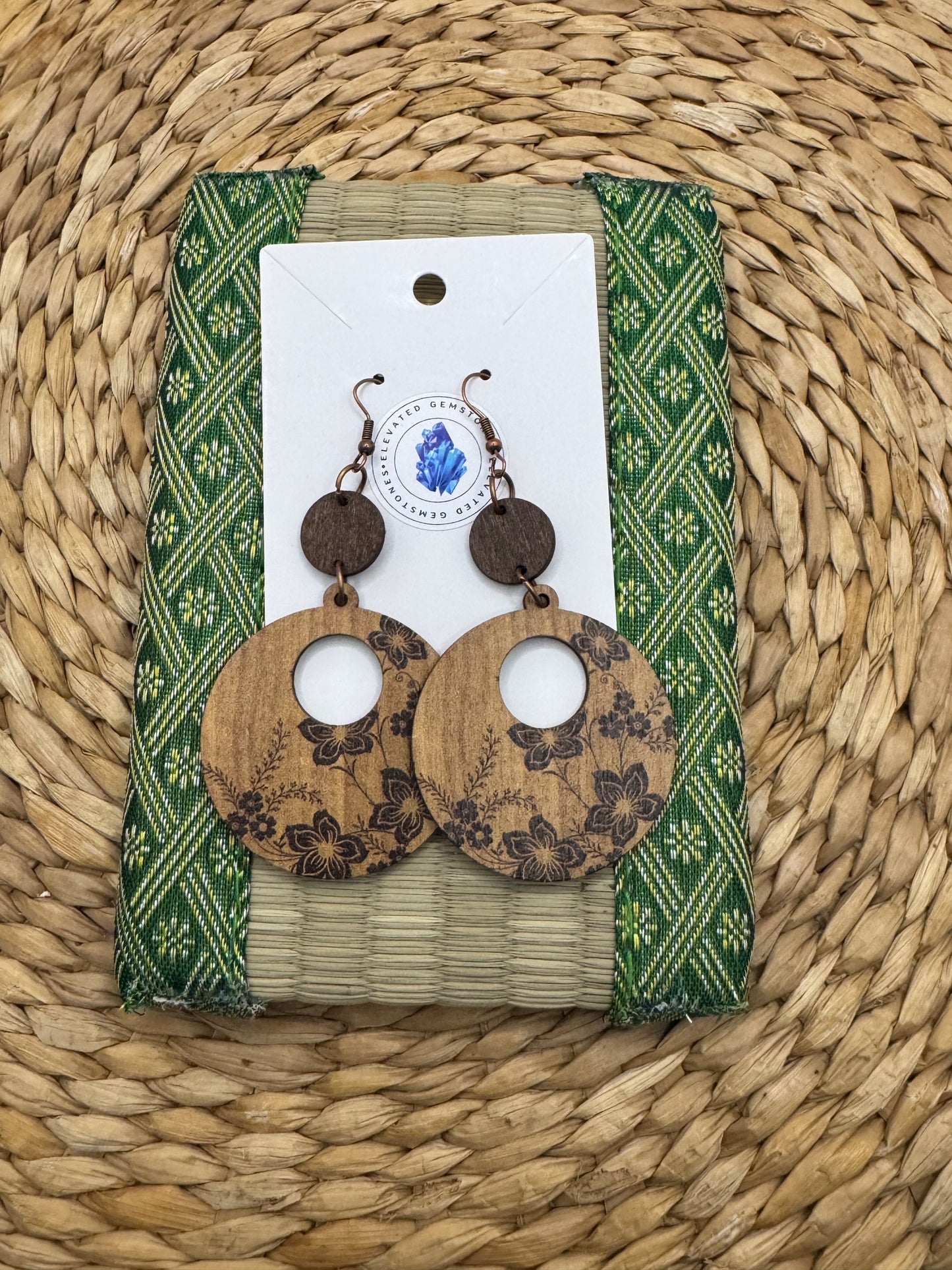 Flower Round Wood Earrings