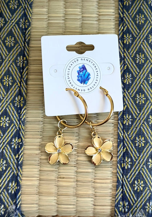 Gold Flower Hoop Earrings Stainless Steel