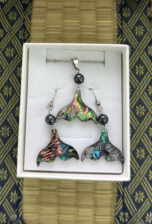 Peacock Abalone Mermaid Tail Jewelry Set