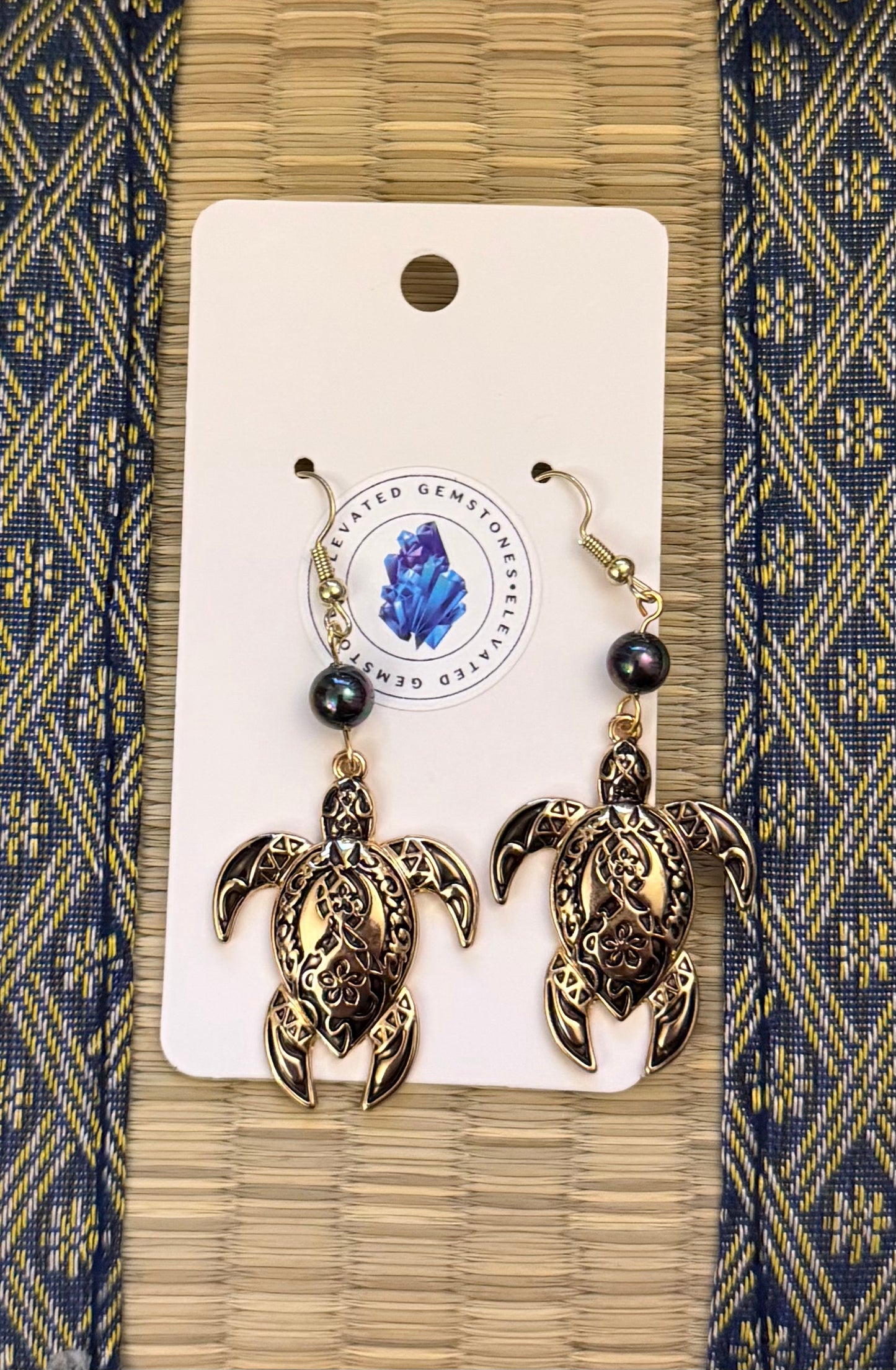 Peacock Pearl Maori Turtle Earrings