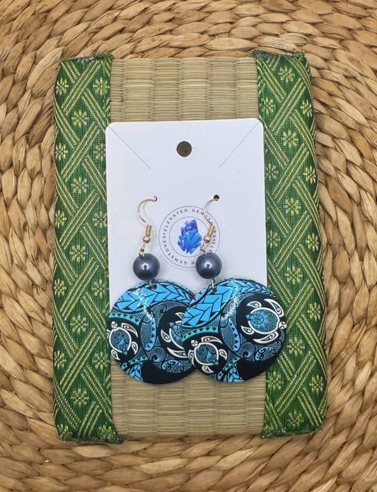 Blue Tribal Turtle Earrings