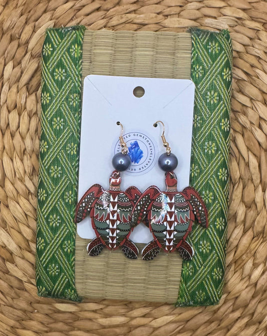 Brown Turtle Tribal Earrings