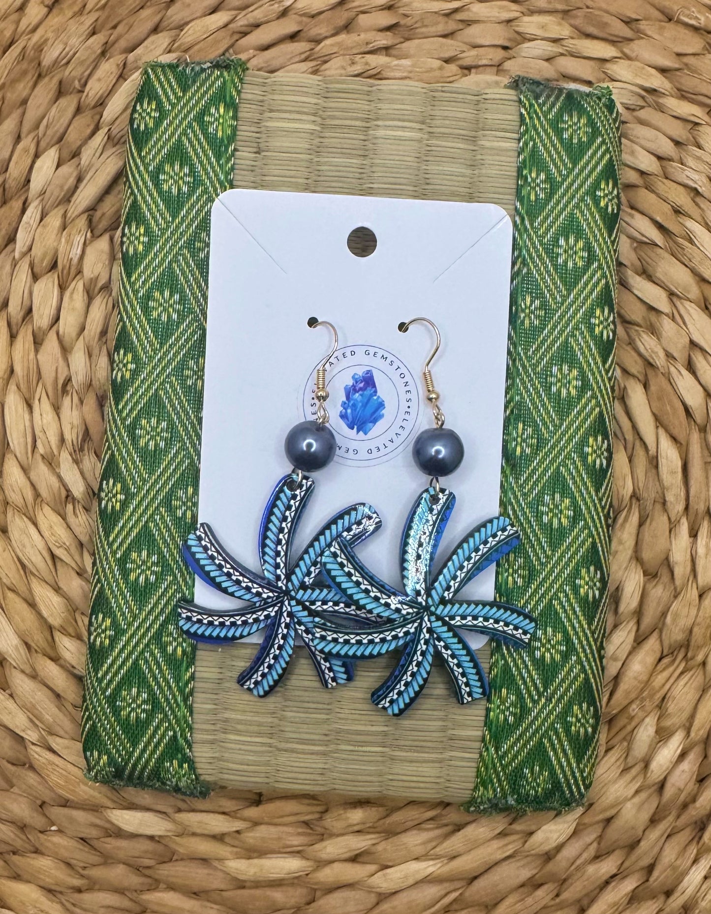 Blue Tribal Spiral Earrings