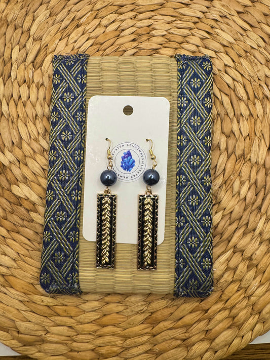 Gold Double Leaf Square Earrings