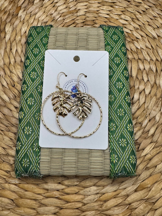 Gold Leaf Hoop Earrings