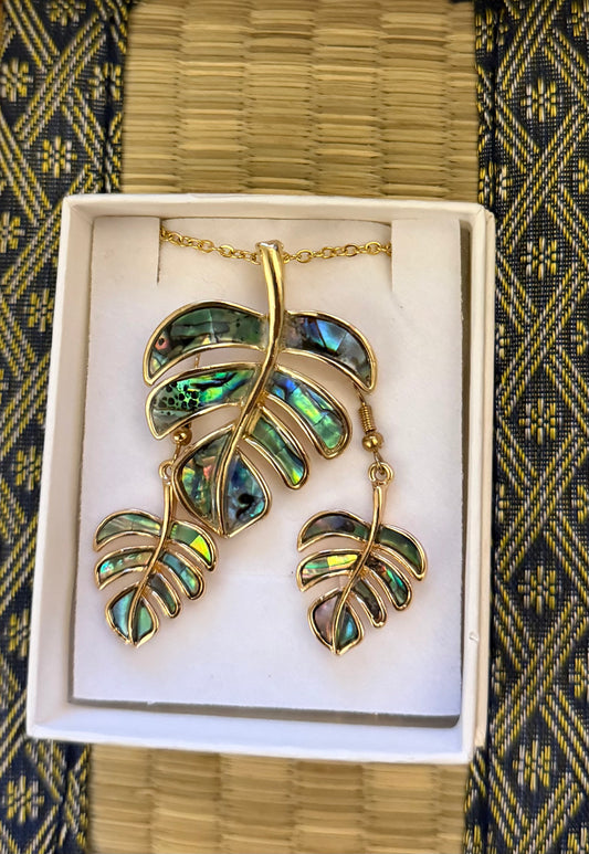Abalone Monstera Jewelry Set