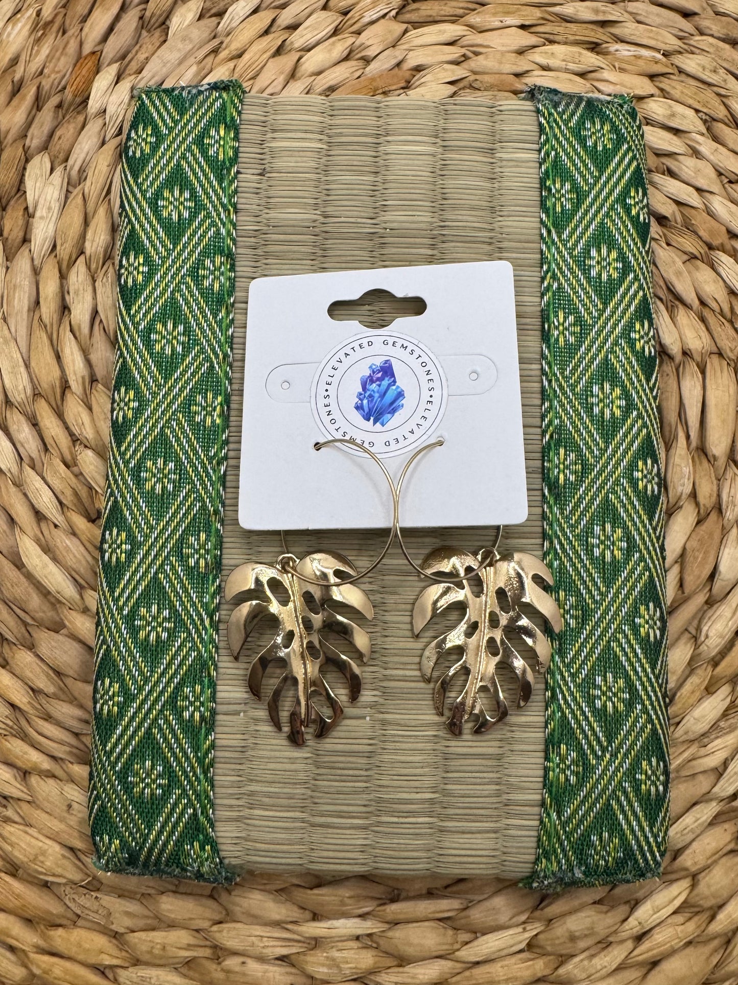 Gold Monstera Hoop Earrings
