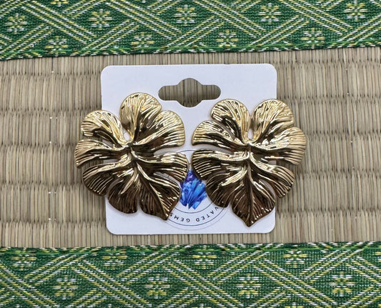 Gold Monstera Stud Earrings
