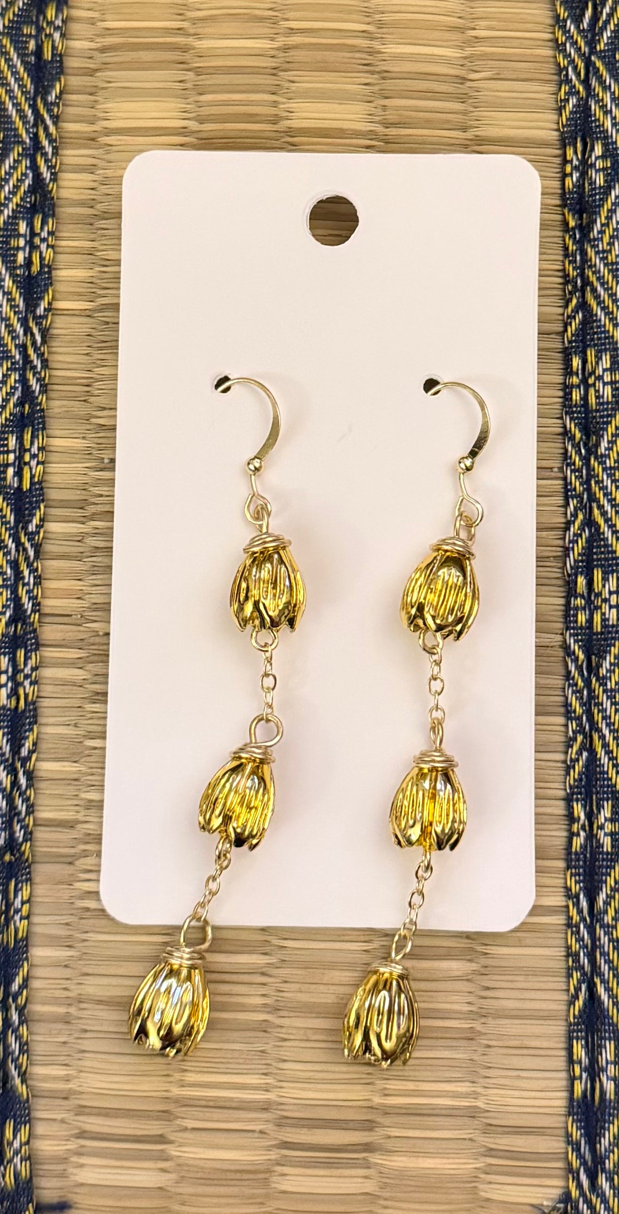 Gold Pikake Jasmine Flower Dangle Earrings
