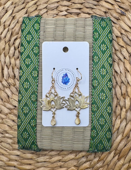 Gold Lotus Flower Drop Earrings