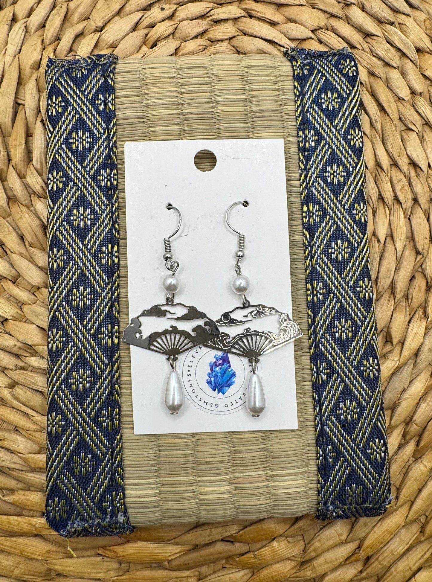 Silver Pearl Fan Earrings