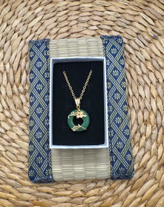 Lotus Green Circle Necklace