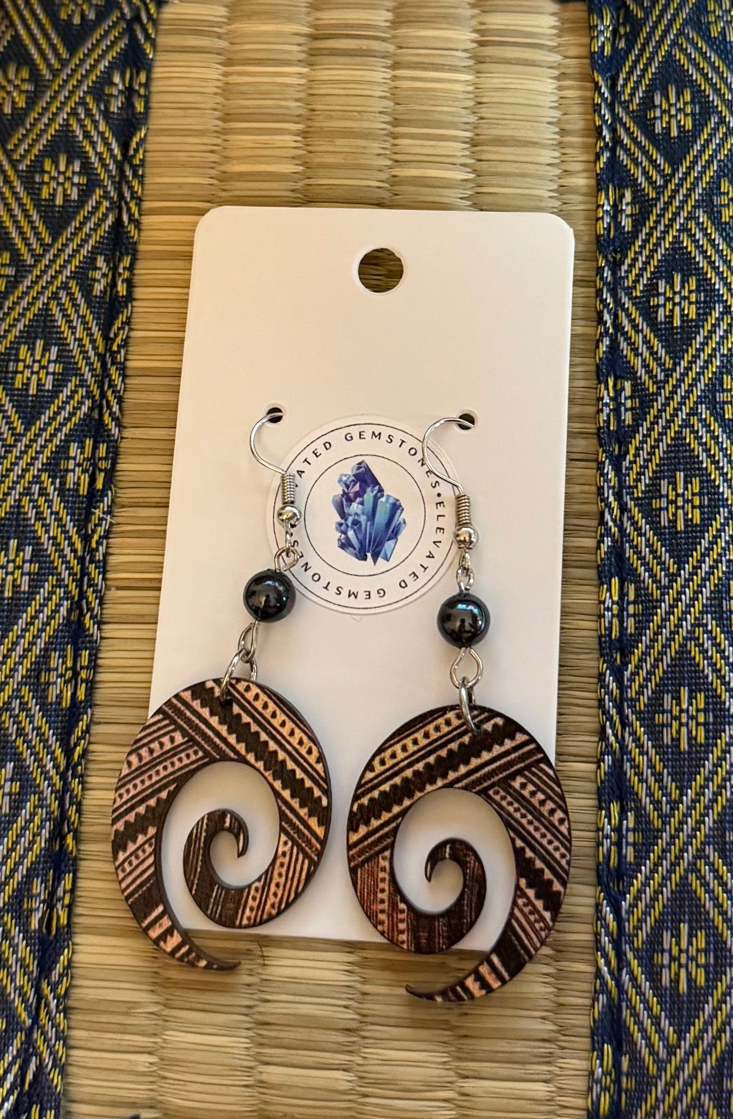 Peacock Pearl Wood Earrings
