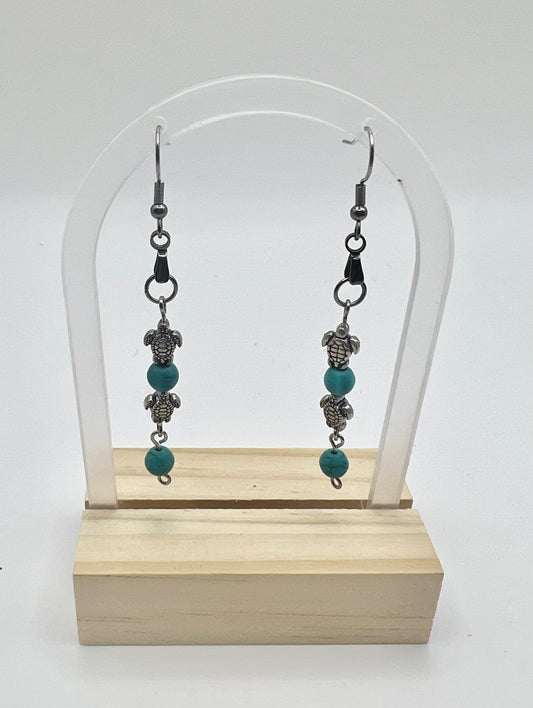 Turtle Blue Howlite Earrings