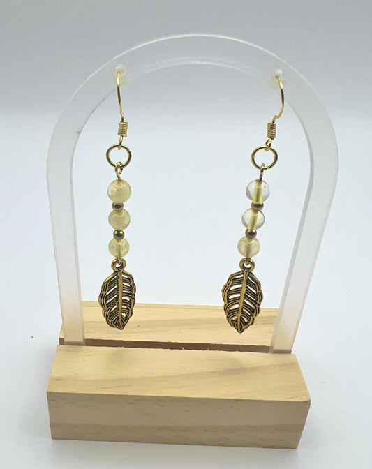 Yellow Agate Leaf Earrings