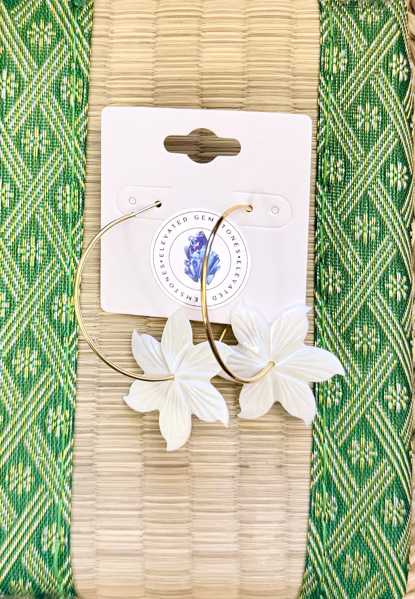 White Shell Flower Hoop Earrings