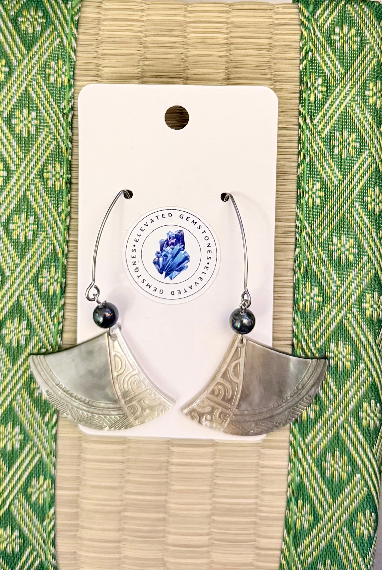 Peacock Pearl Black Shell Triangle Earrings