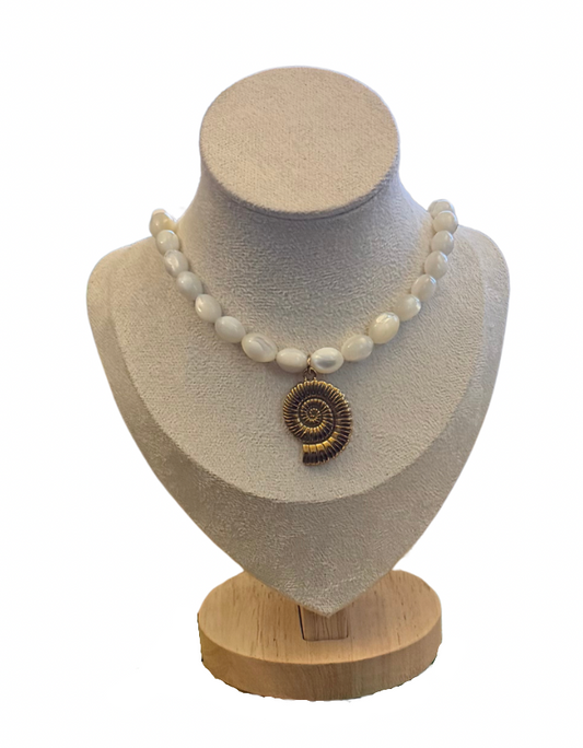 White Mother Of Pearl Ammonite Necklace