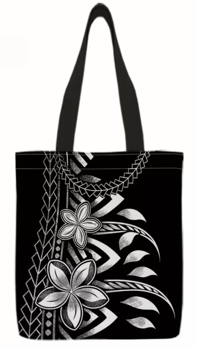 Black Hawaiian Tote Bag W/Makeup Bag